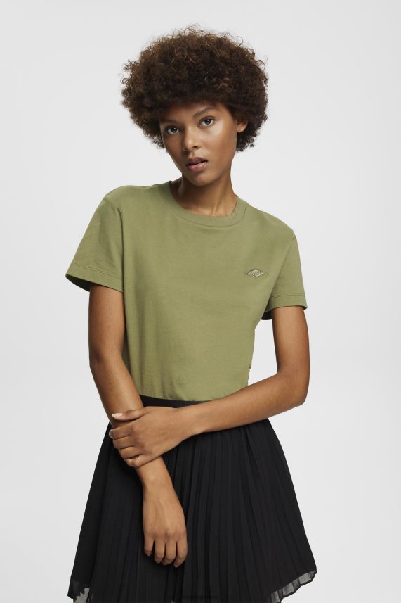 γυναίκες Esprit ελιά βαμβακερό μπλουζάκι με κεντημένο λογότυπο μπλουζάκια 0J044P149