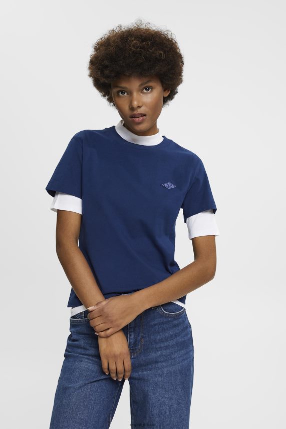 γυναίκες Esprit μελάνι βαμβακερό μπλουζάκι με κεντημένο λογότυπο μπλουζάκια 0J044P150