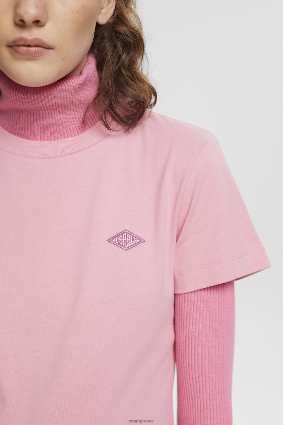 γυναίκες Esprit ροζ βαμβακερό μπλουζάκι με κεντημένο λογότυπο μπλουζάκια 0J044P152