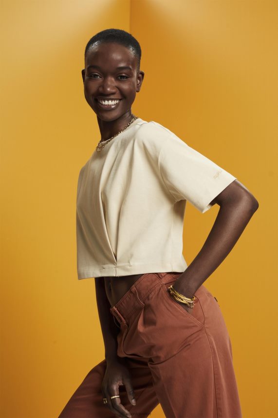 γυναίκες Esprit μπεζ μπλουζάκι με κομμένη λαιμόκοψη μπλουζάκια 0J044P195