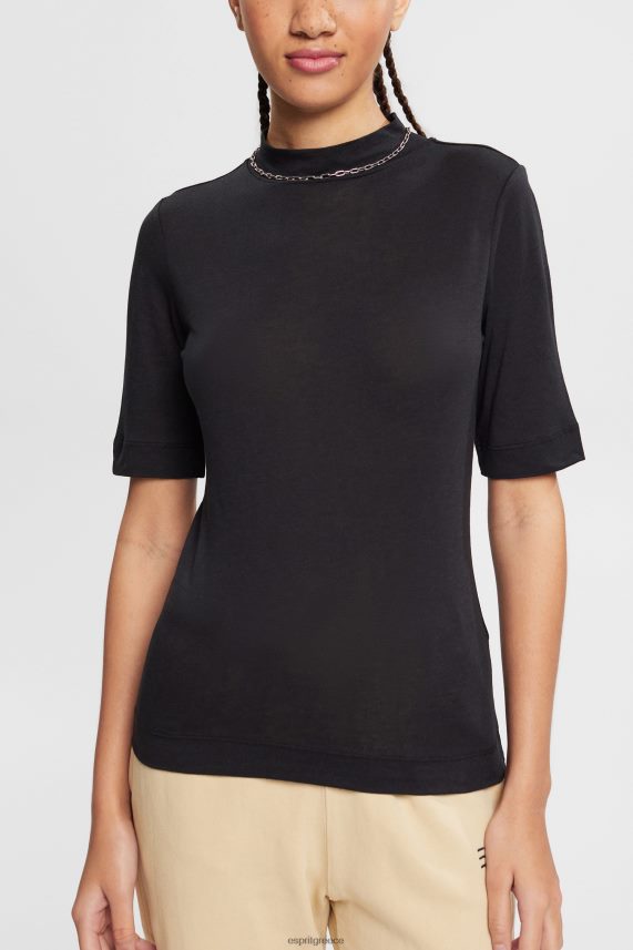 γυναίκες Esprit μαύρος μπλουζάκι με γιακά κορδέλα, τένσελ μπλουζάκια 0J044P374