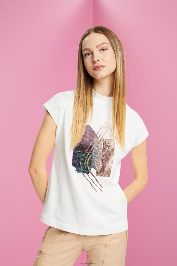 γυναίκες Esprit υπόλευκο μπλουζάκι απλικέ παγιέτες, τενσελ μπλουζάκια 0J044P399