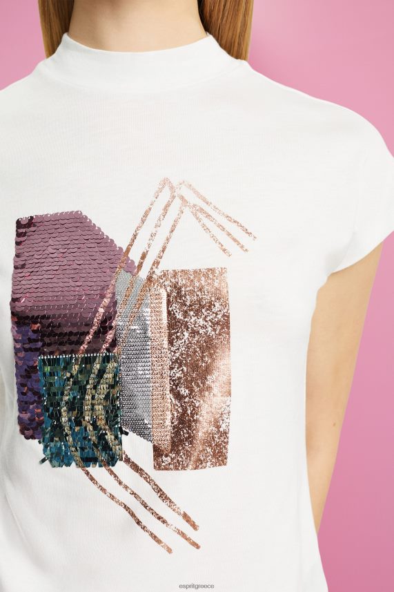 γυναίκες Esprit υπόλευκο μπλουζάκι απλικέ παγιέτες, τενσελ μπλουζάκια 0J044P399