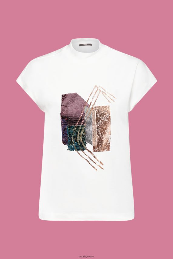 γυναίκες Esprit υπόλευκο μπλουζάκι απλικέ παγιέτες, τενσελ μπλουζάκια 0J044P399