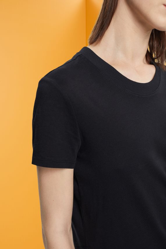 γυναίκες Esprit μαύρος βαμβακερό μπλουζάκι με λαιμόκοψη μπλουζάκια 0J044P454