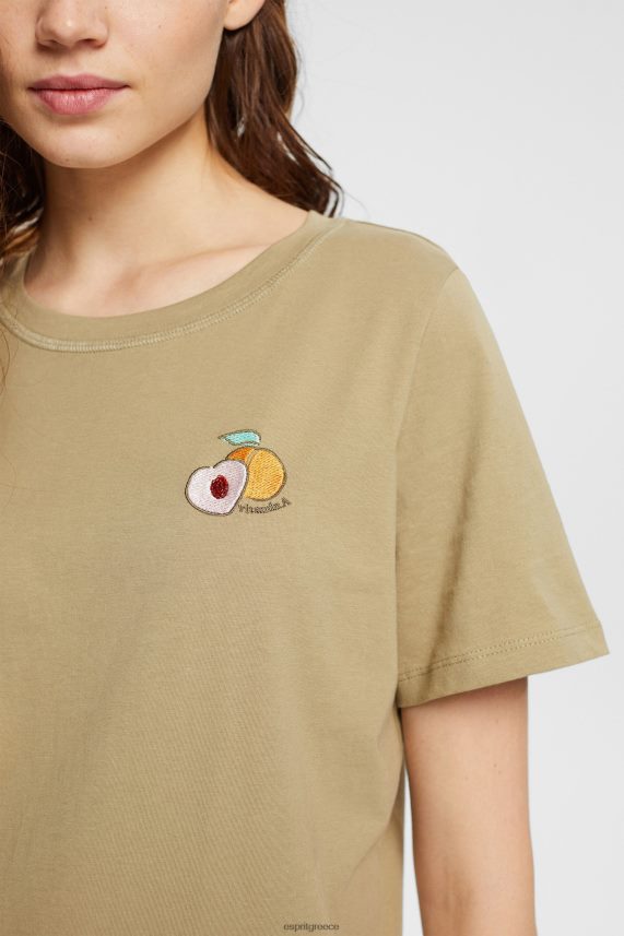 γυναίκες Esprit ωχρό χακί μπλουζάκι με κεντημένο μοτίβο μπλουζάκια 0J044P557