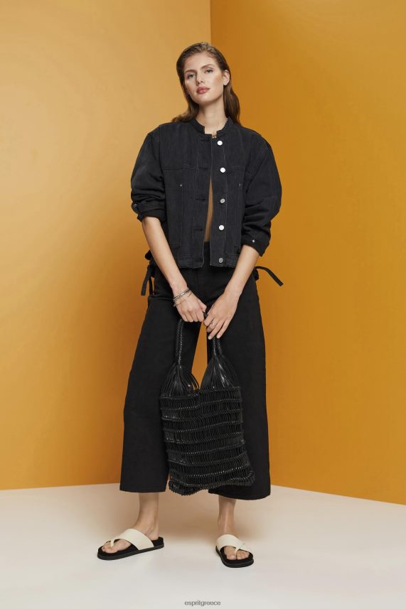 γυναίκες Esprit μαύρο μέτριο πλύσιμο Τζιν μπουφάν χωρίς γιακά με κορδόνια περίσφιξης μπουφάν 0J044P297