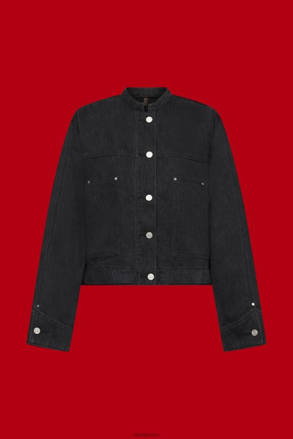 γυναίκες Esprit μαύρο μέτριο πλύσιμο Τζιν μπουφάν χωρίς γιακά με κορδόνια περίσφιξης μπουφάν 0J044P297