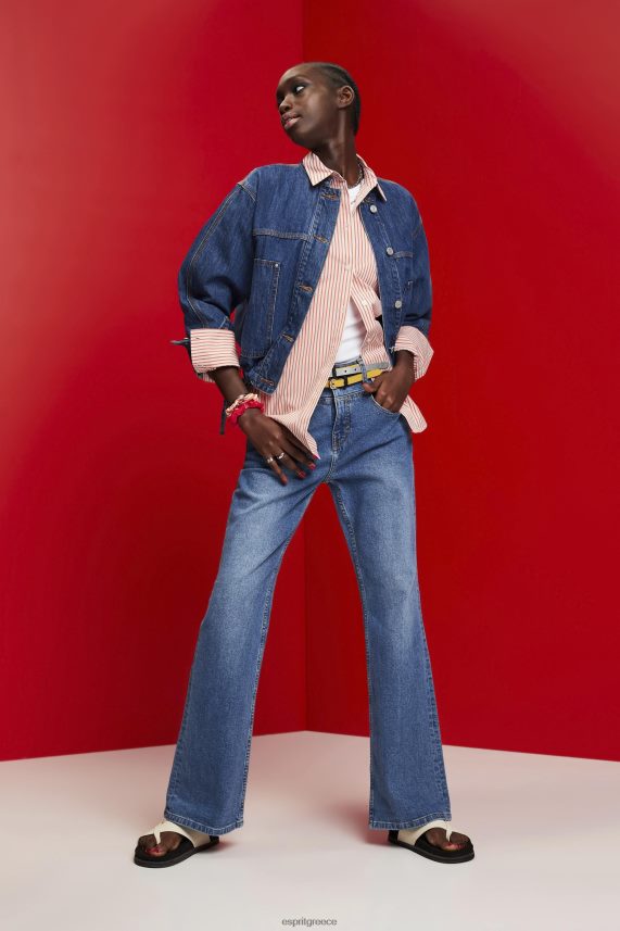 γυναίκες Esprit μπλε σκούρο πλύσιμο Τζιν μπουφάν χωρίς γιακά με κορδόνια περίσφιξης μπουφάν 0J044P298