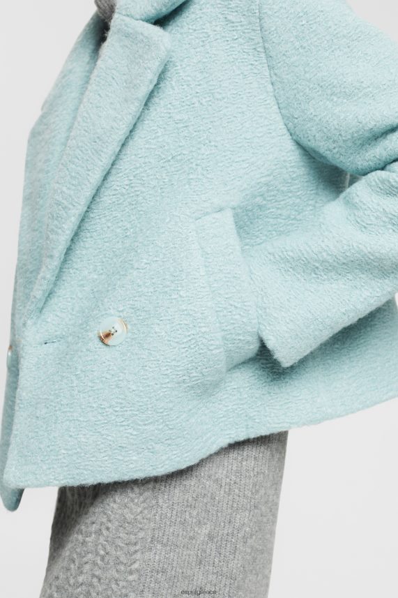 γυναίκες Esprit ανοιχτό υδάτινο πράσινο υφαντό σακάκι από ψεύτικο μαλλί μπουφάν 0J044P436
