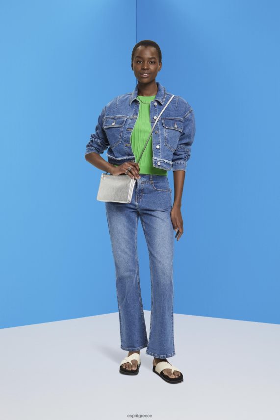 γυναίκες Esprit μπλε σκούρο πλύσιμο cropped τζιν μπουφάν με ξεφτισμένο τελείωμα μπουφάν 0J044P311