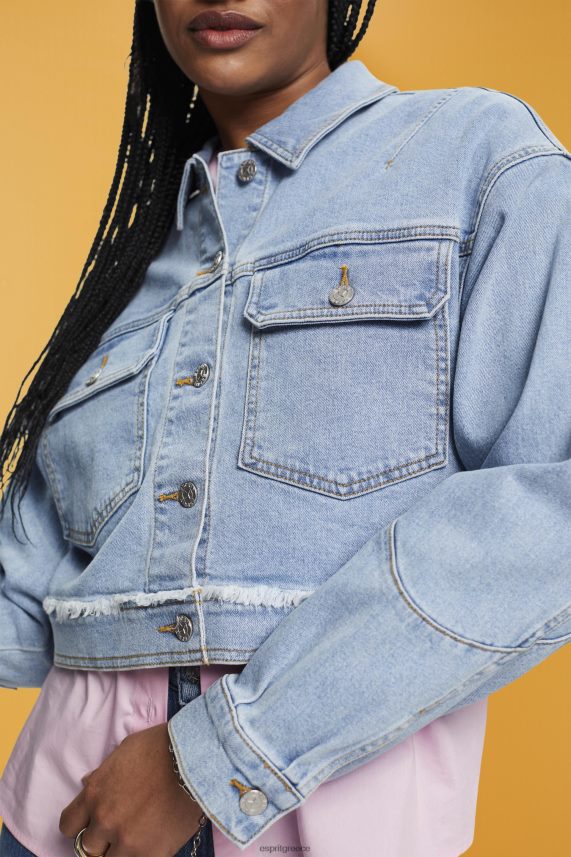 γυναίκες Esprit πλύσιμο με μπλε φως cropped τζιν μπουφάν με ξεφτισμένο τελείωμα μπουφάν 0J044P312