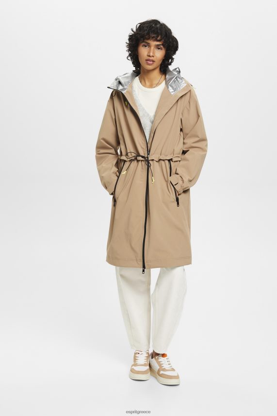 γυναίκες Esprit καμήλα αδιάβροχο παλτό με κουκούλα με κορδόνι παλτό 0J044P306