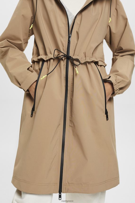 γυναίκες Esprit καμήλα αδιάβροχο παλτό με κουκούλα με κορδόνι παλτό 0J044P306