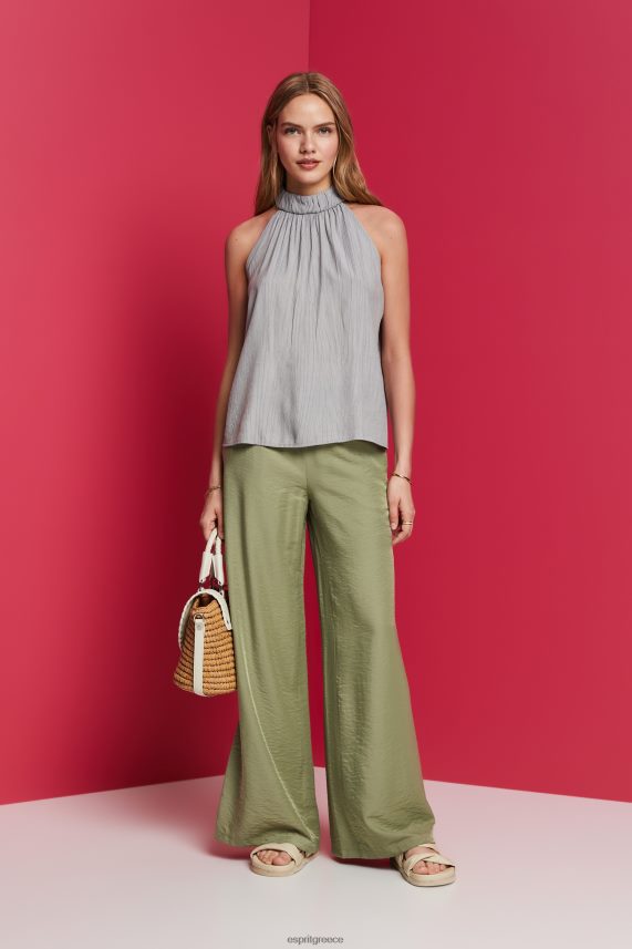 γυναίκες Esprit ελαφρύ χακί σατέν φαρδύ παντελόνι παντελόνι & παντελόνι 0J044P91