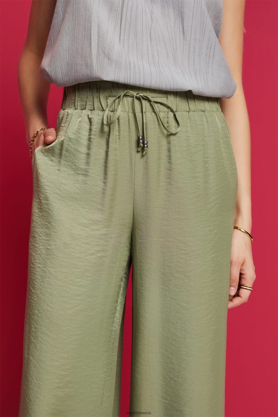 γυναίκες Esprit ελαφρύ χακί σατέν φαρδύ παντελόνι παντελόνι & παντελόνι 0J044P91