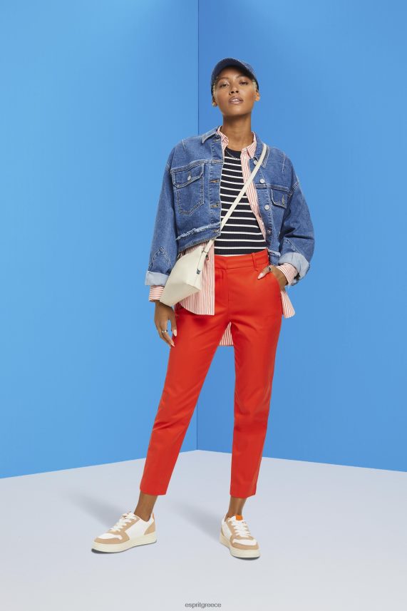 γυναίκες Esprit πορτοκαλοκόκκινο ψηλό ψηλό slim fit παντελόνι παντελόνι & παντελόνι 0J044P270