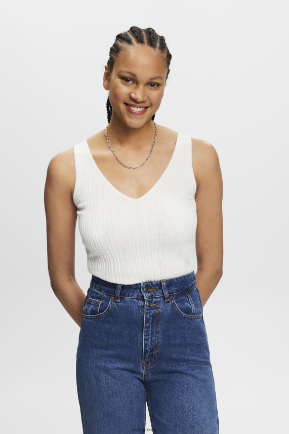 γυναίκες Esprit υπόλευκο πλεκτό τοπ με λαιμόκοψη με λινό πουλόβερ 0J044P305