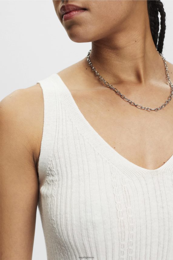 γυναίκες Esprit υπόλευκο πλεκτό τοπ με λαιμόκοψη με λινό πουλόβερ 0J044P305