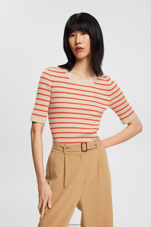 γυναίκες Esprit ελαφρύ γκρι κοντομάνικο πουλόβερ με ραβδώσεις πουλόβερ 0J044P317