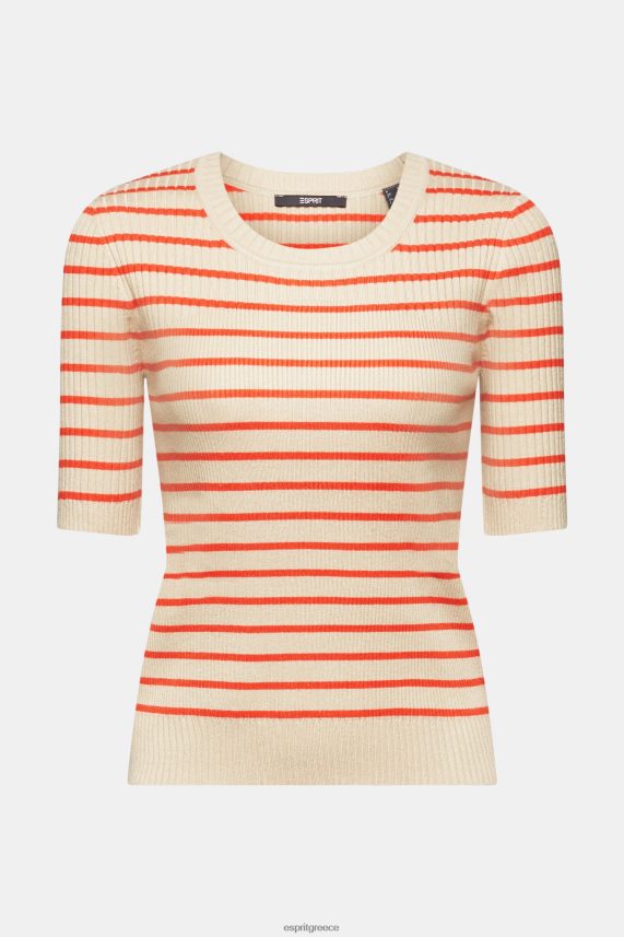 γυναίκες Esprit ελαφρύ γκρι κοντομάνικο πουλόβερ με ραβδώσεις πουλόβερ 0J044P317