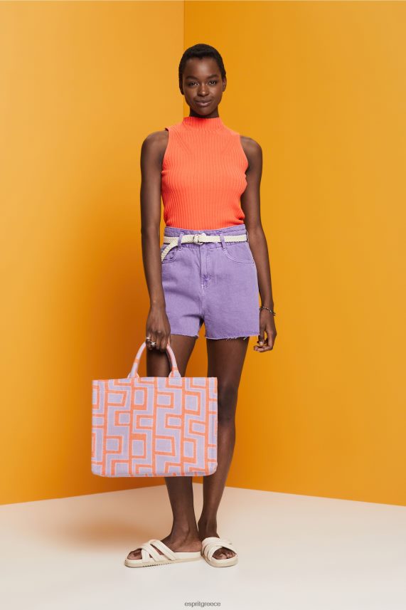 γυναίκες Esprit κοραλλί πορτοκάλι ραβδωτό, αμάνικο jumper, λινό μείγμα πουλόβερ 0J044P110