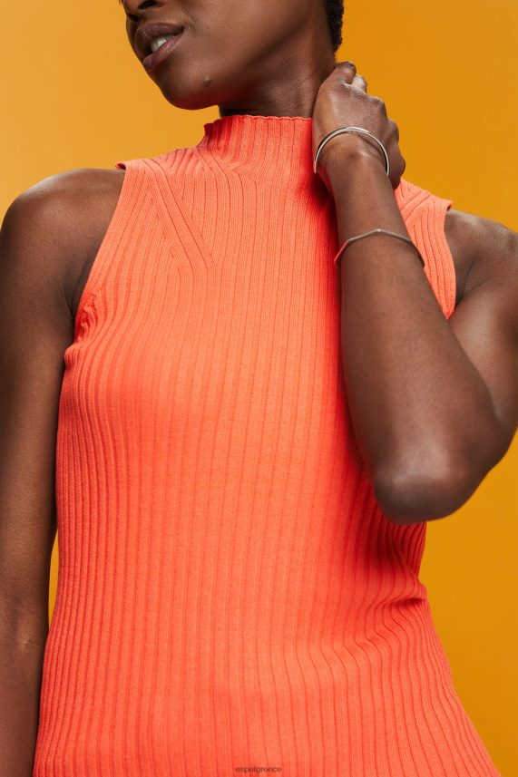 γυναίκες Esprit κοραλλί πορτοκάλι ραβδωτό, αμάνικο jumper, λινό μείγμα πουλόβερ 0J044P110