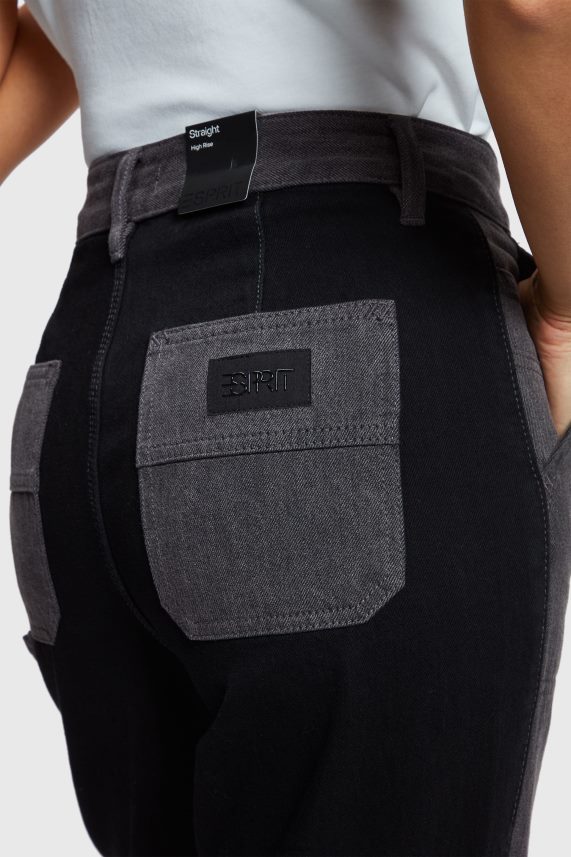 γυναίκες Esprit μαύρο μέτριο πλύσιμο Παντελόνι εργασίας με ψηλό ίσιο πόδι της δεκαετίας του '90 τζην 0J044P365