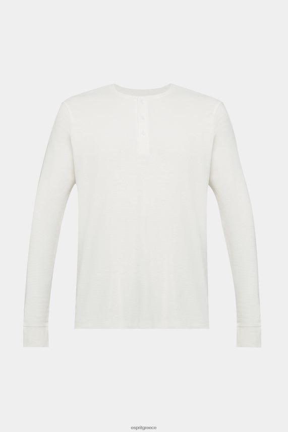 άνδρες Esprit υπόλευκο μακρυμάνικο τοπ από βάφλα πικέ μακρύ μανίκι 0J044P696