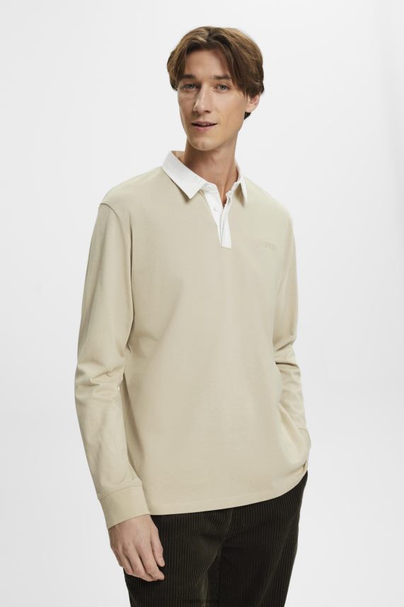 άνδρες Esprit σκονισμένο πράσινο πουκάμισο ράγκμπι με κεντημένο λογότυπο μακρύ μανίκι 0J044P720