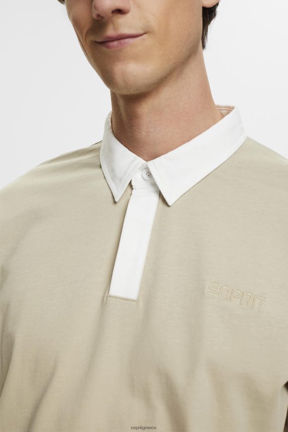 άνδρες Esprit σκονισμένο πράσινο πουκάμισο ράγκμπι με κεντημένο λογότυπο μακρύ μανίκι 0J044P720