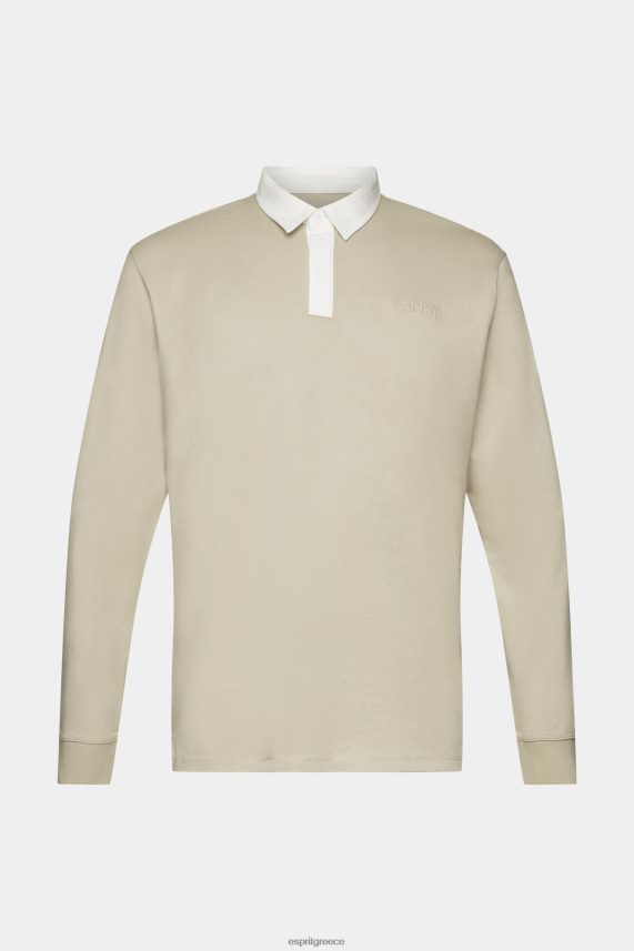 άνδρες Esprit σκονισμένο πράσινο πουκάμισο ράγκμπι με κεντημένο λογότυπο μακρύ μανίκι 0J044P720