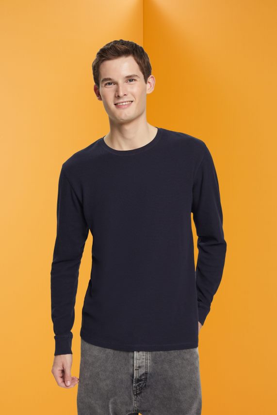 άνδρες Esprit ΠΟΛΕΜΙΚΟ ΝΑΥΤΙΚΟ μακρυμάνικο μπλουζάκι πικέ βάφλα μακρύ μανίκι 0J044P824