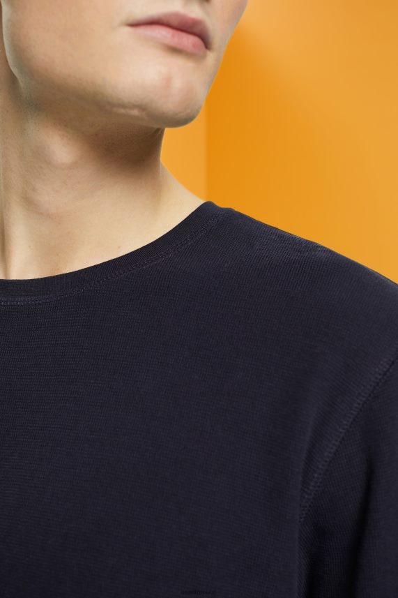 άνδρες Esprit ΠΟΛΕΜΙΚΟ ΝΑΥΤΙΚΟ μακρυμάνικο μπλουζάκι πικέ βάφλα μακρύ μανίκι 0J044P824