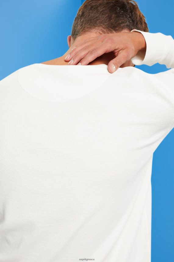 άνδρες Esprit υπόλευκο μακρυμάνικο μπλουζάκι πικέ βάφλα μακρύ μανίκι 0J044P850