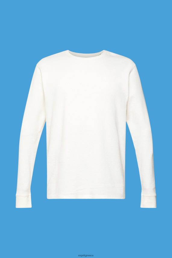 άνδρες Esprit υπόλευκο μακρυμάνικο μπλουζάκι πικέ βάφλα μακρύ μανίκι 0J044P850