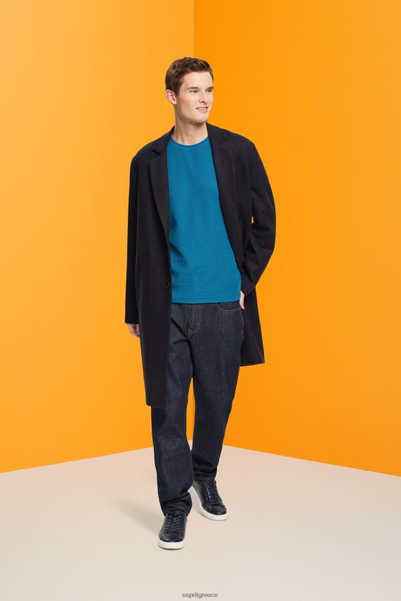 άνδρες Esprit σκούρο τιρκουάζ μακρυμάνικο μπλουζάκι πικέ βάφλα μακρύ μανίκι 0J044P851