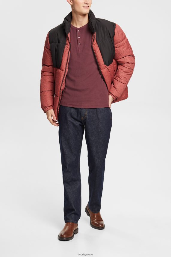 άνδρες Esprit κόκκινο μπορντό μακρυμάνικο τοπ από βάφλα πικέ, 100% βαμβάκι μακρύ μανίκι 0J044P823