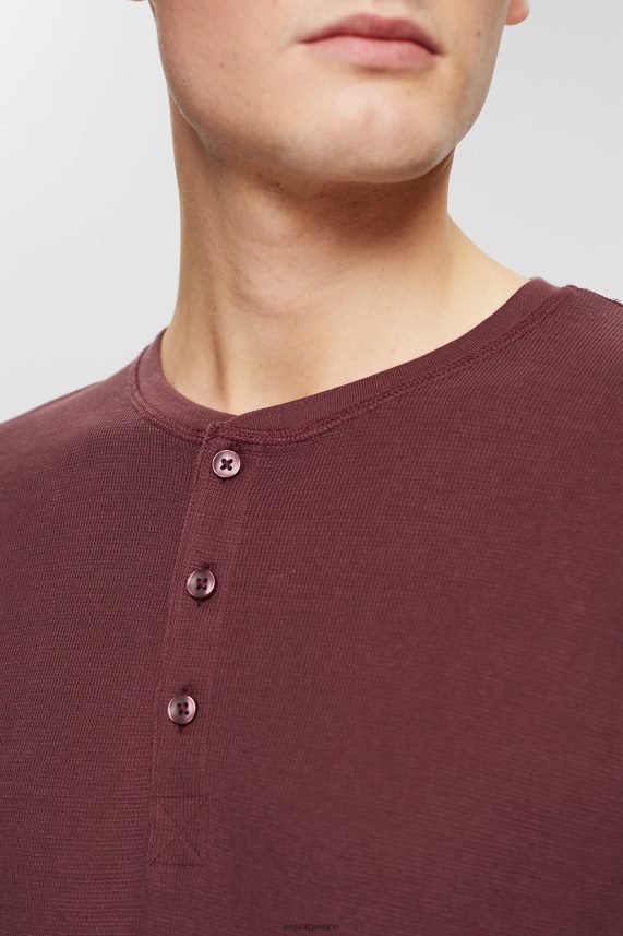 άνδρες Esprit κόκκινο μπορντό μακρυμάνικο τοπ από βάφλα πικέ, 100% βαμβάκι μακρύ μανίκι 0J044P823