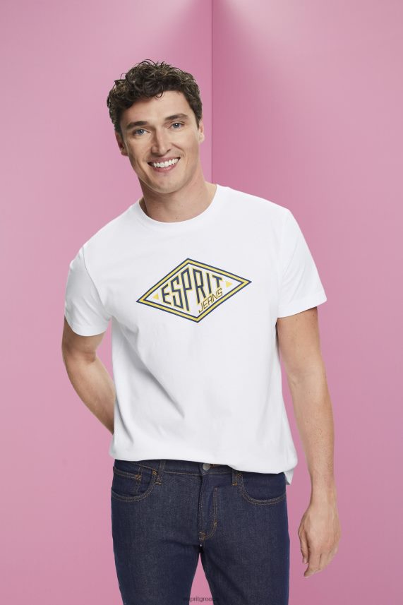 άνδρες Esprit άσπρο βαμβακερό μπλουζάκι με λογότυπο μπλουζάκια 0J044P624