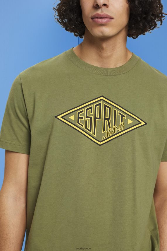 άνδρες Esprit ελιά βαμβακερό μπλουζάκι με λογότυπο μπλουζάκια 0J044P626