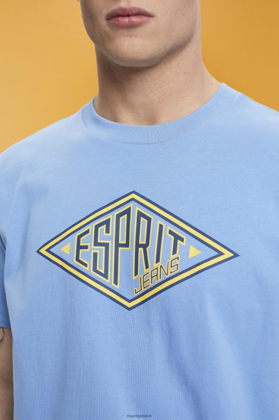 άνδρες Esprit γαλάζιο λεβάντα βαμβακερό μπλουζάκι με λογότυπο μπλουζάκια 0J044P627
