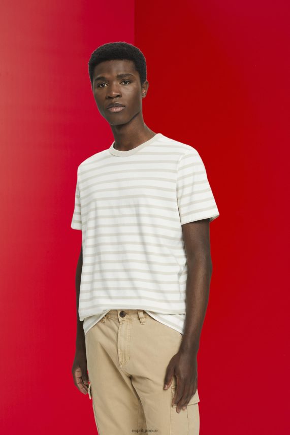 άνδρες Esprit ελαφρύ γκρι ριγέ βιώσιμο βαμβακερό μπλουζάκι μπλουζάκια 0J044P704