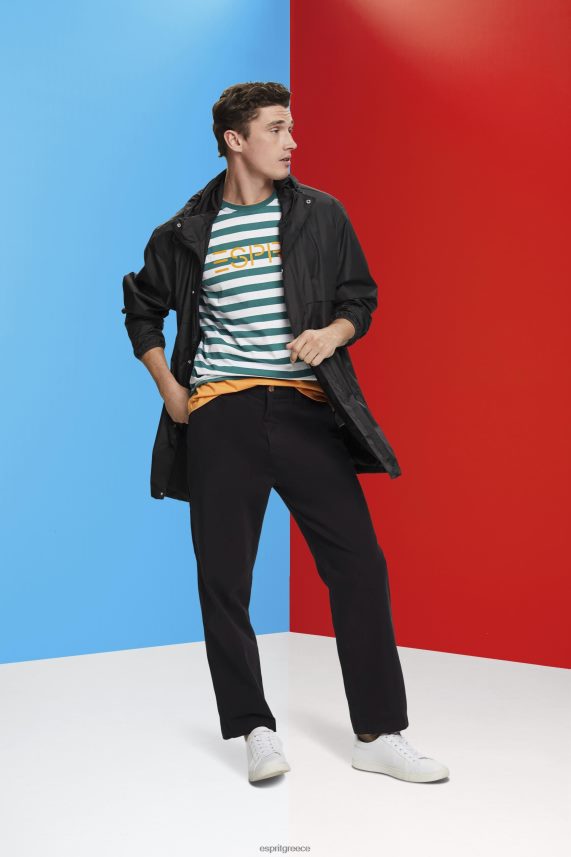 άνδρες Esprit σμαραγδί πράσινο βιώσιμο βαμβακερό ριγέ μπλουζάκι μπλουζάκια 0J044P741