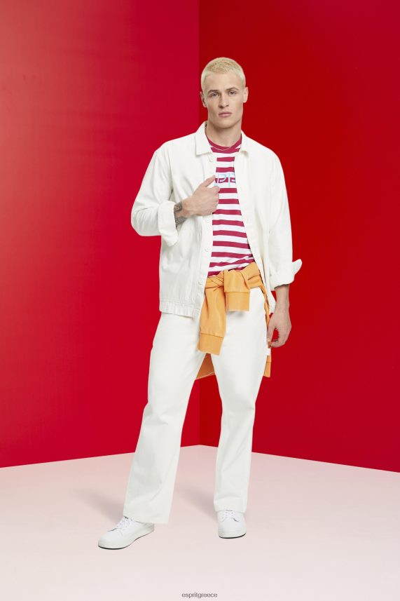 άνδρες Esprit ροζ βιώσιμο βαμβακερό ριγέ μπλουζάκι μπλουζάκια 0J044P744