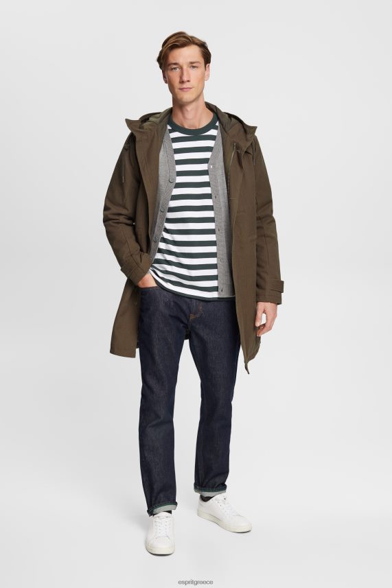 άνδρες Esprit σκούρο γαλαζοπράσινο ριγέ μπλουζάκι με λαιμόκοψη μπλουζάκια 0J044P769