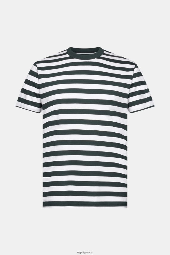 άνδρες Esprit σκούρο γαλαζοπράσινο ριγέ μπλουζάκι με λαιμόκοψη μπλουζάκια 0J044P769