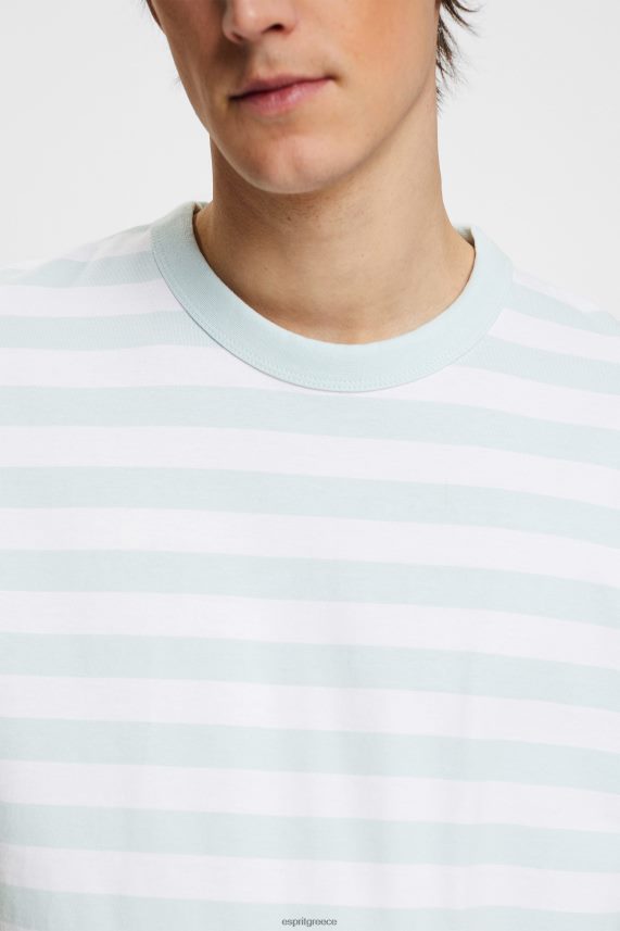 άνδρες Esprit ανοιχτό υδάτινο πράσινο ριγέ μπλουζάκι με λαιμόκοψη μπλουζάκια 0J044P770
