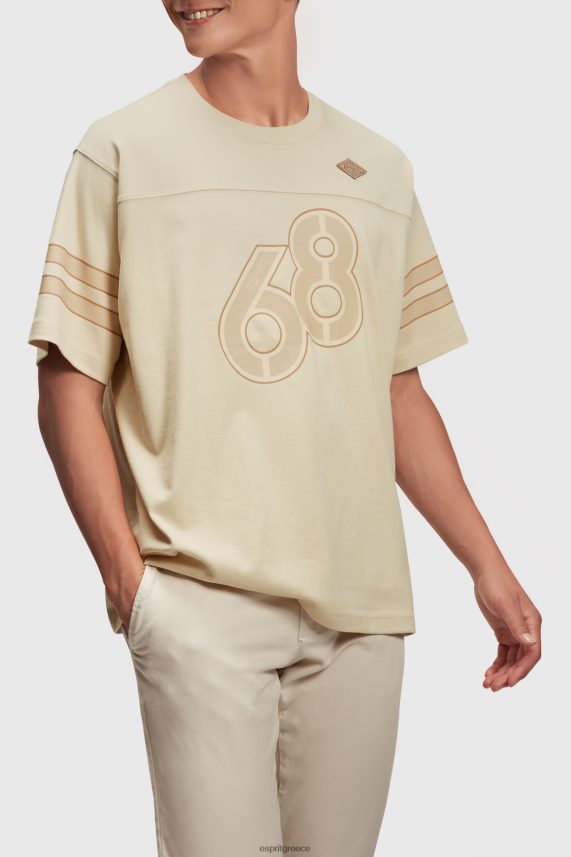 άνδρες Esprit ανοιχτό μπεζ ριγέ μπλουζάκι με γραφικά στάμπα μπλουζάκια 0J044P805