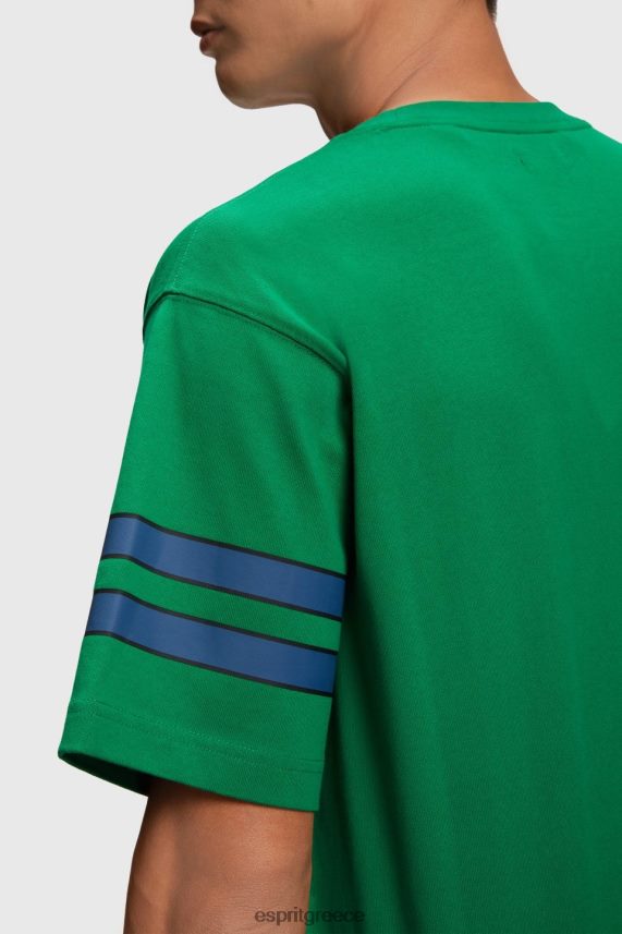 άνδρες Esprit σμαραγδί πράσινο ριγέ μπλουζάκι με γραφικά στάμπα μπλουζάκια 0J044P806